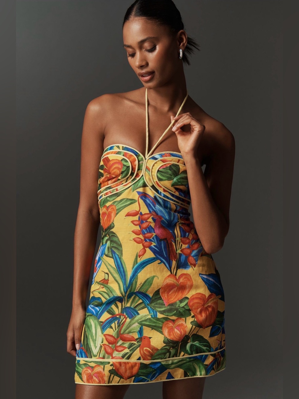 Farm Rio Bright Nature Linen Halter Mini Dress - Picture 3 of 9